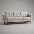 Canapé 3 places en tissu polyester beige avec dossier capitonné et pieds en bois 230 x 90 x 85 cm