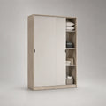 Armoire de chambre à portes coulissantes 120 x 50 x 180 cm en panneaux mélaminés chêne clair et blanc avec étagères