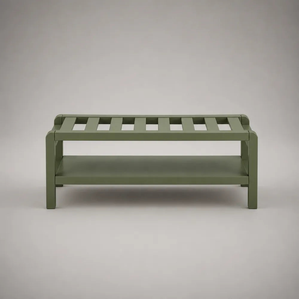 Banc de chambre avec étagère inférieure en MDF forme rectangulaire vert olive 120 x 40 x 45 cm