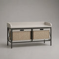 Banc de rangement de bout de lit en acier et MDF avec deux paniers tressés 120 x 40 x 55 cm