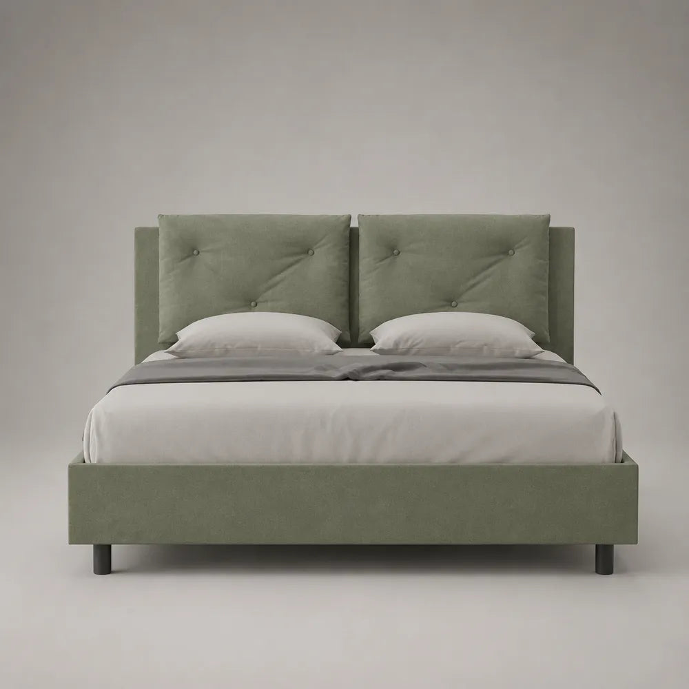 Lit double rembourré en tissu vert avec tête de lit capitonnée 160 x 200 cm