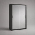 Armoire à portes coulissantes 2 portes en MDF noir avec façades miroir 180 x 60 x 200 cm
