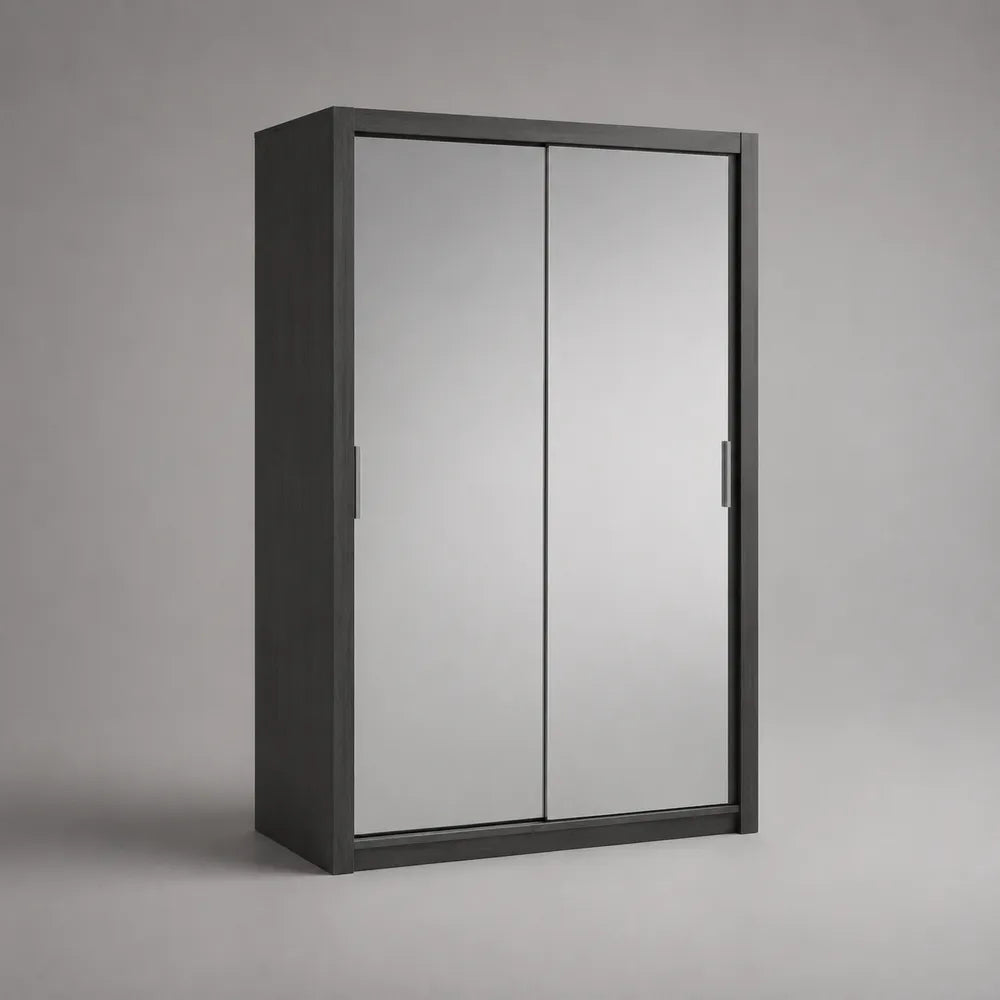 Armoire à portes coulissantes 2 portes en MDF noir avec façades miroir 180 x 60 x 200 cm