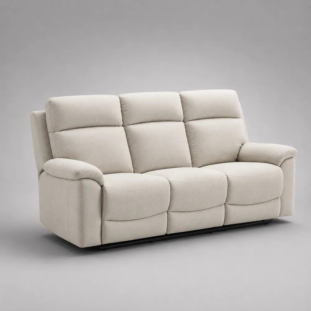 Canapé relax 3 places en tissu polyester beige avec assises inclinables 220 x 95 x 100 cm