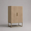 Armoire à deux portes battantes en MDF effet frêne clair avec piètement acier doré 80 x 45 x 145 cm