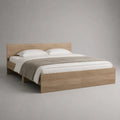Lit double en panneaux de particules mélaminés effet bois beige avec tête de lit rectangulaire 160 x 200 cm