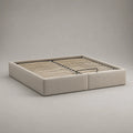Cadre de lit double coffre 160 x 200 cm rembourré en tissu polyester beige avec sommier à lattes relevable