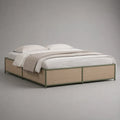 Lit double 160x200 cm cadre en acier et panneaux mélaminés beige avec structure rectangulaire basse