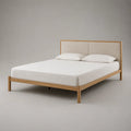 Lit double 160x200 cm cadre en bois avec tête de lit rembourrée en polyester beige et structure rectangulaire