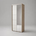 Armoire à portes coulissantes 2 portes en MDF chêne clair avec miroir et panneaux blancs 120 x 60 x 200 cm